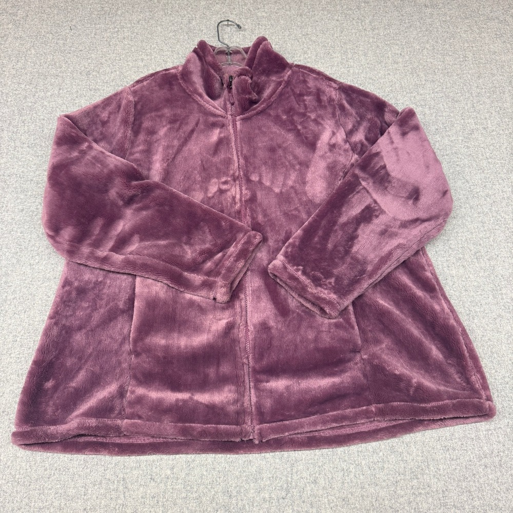 32 Degrees Heat Fleece Jacket XXL Purple Plush Faux Fur Full Zip Mock Neck Warm